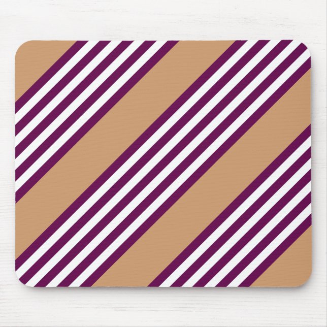 Plum and white five stripes pattern with tan mouse mat (Front)