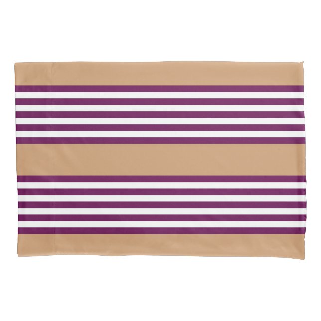 Plum and white five stripes pattern with tan pillowcase (Front)