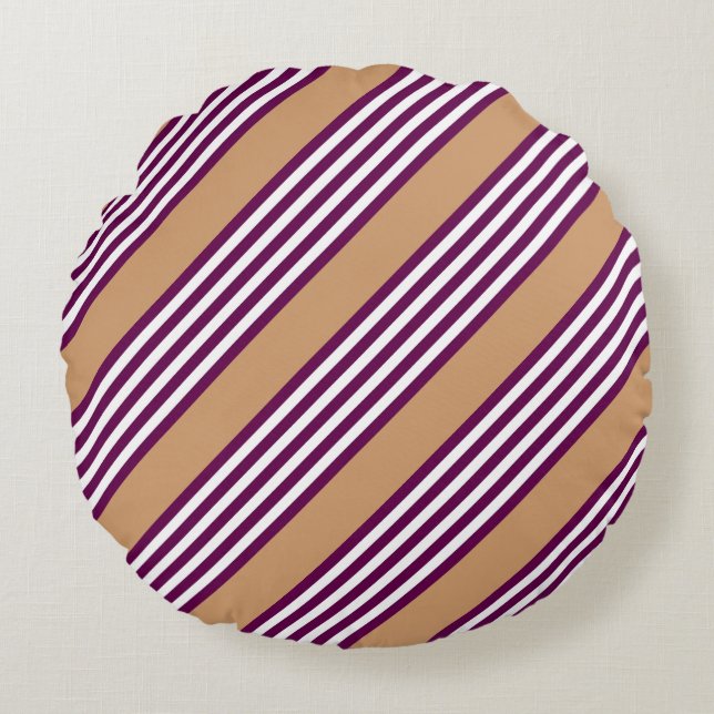 Plum and white five stripes pattern with tan round cushion (Front)