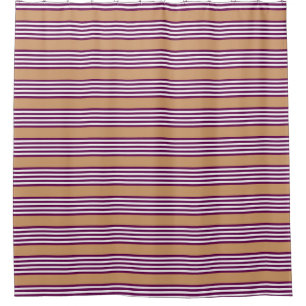 Plum and white five stripes pattern with tan shower curtain