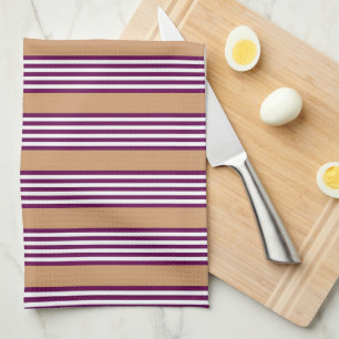 Plum and white five stripes pattern with tan tea towel