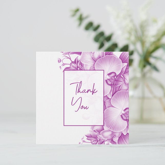Plum and White Orchids Wedding  Thank You Card (Standing Front)