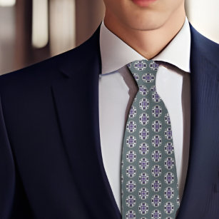Plum and White Patterned Dots on Sage Tie