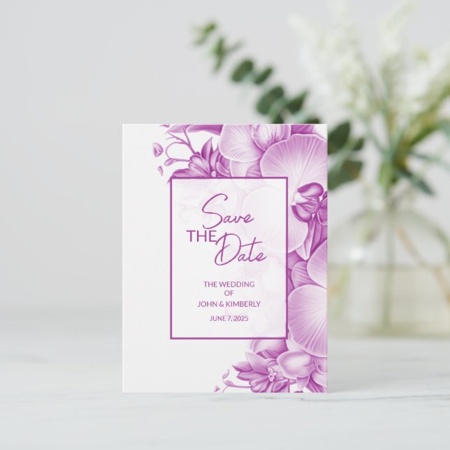 Plum and White Wedding Announcement Postcard (Standing Front)