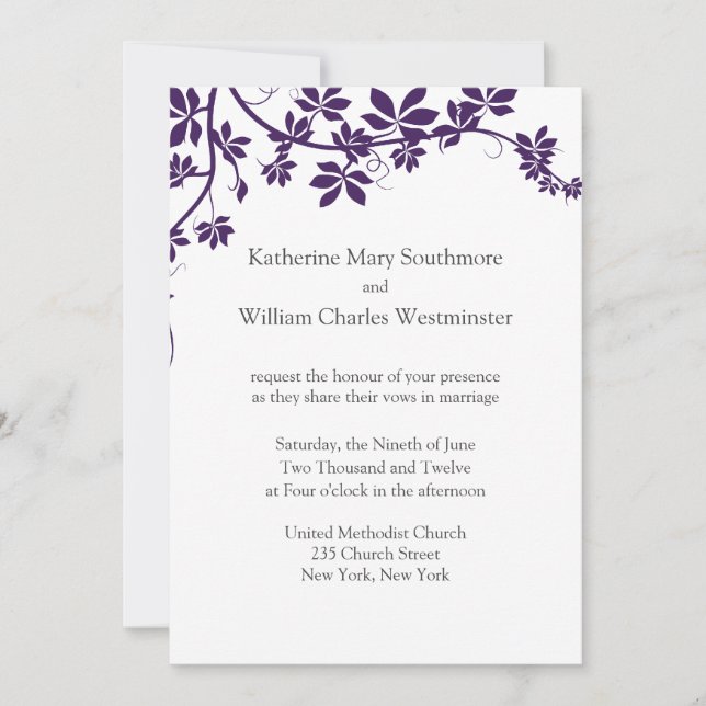 Plum And White Wedding Invitations (Front)