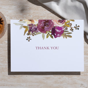 Plum and Yellow Rose Watercolor Thank You Card