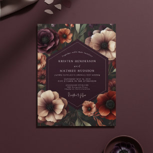 Plum Anemone Botanical Romance Wedding Invitation