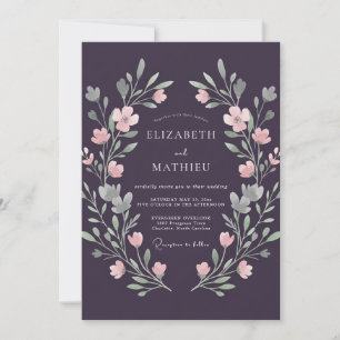 Plum Antique Silver Painted Wedding Invitation