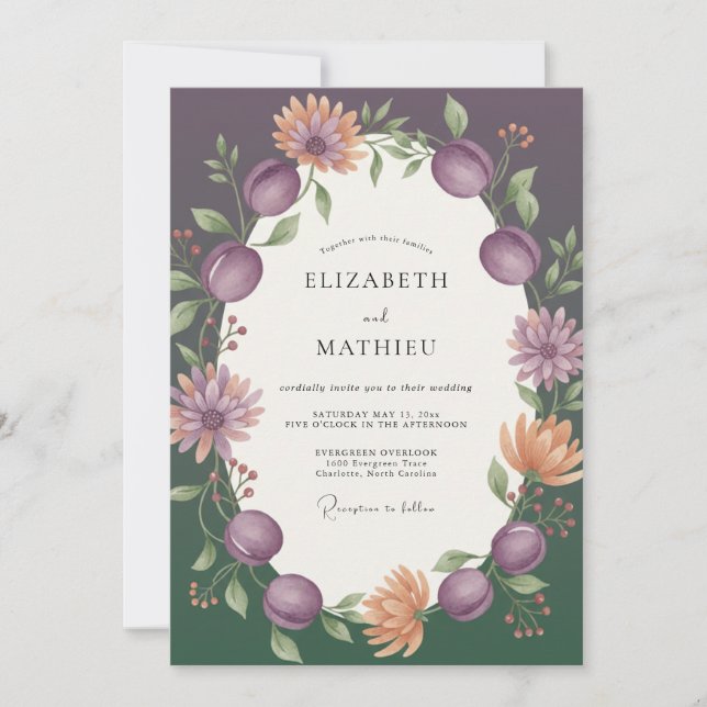 Plum Apricot Berry Wedding Invitation (Front)