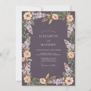 Plum Apricot Foliage Eucalyptus Wedding Invitation