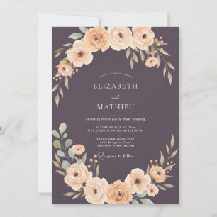 Plum Apricot Ranunculus Dusty Eucalyptus Wedding Invitation