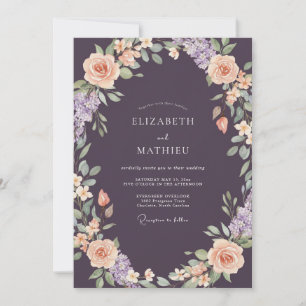 Plum Apricot Ranunculus Sage Wedding Invitation