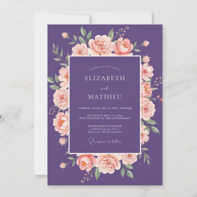 Plum Apricot Rose Wedding Invitation (Front)