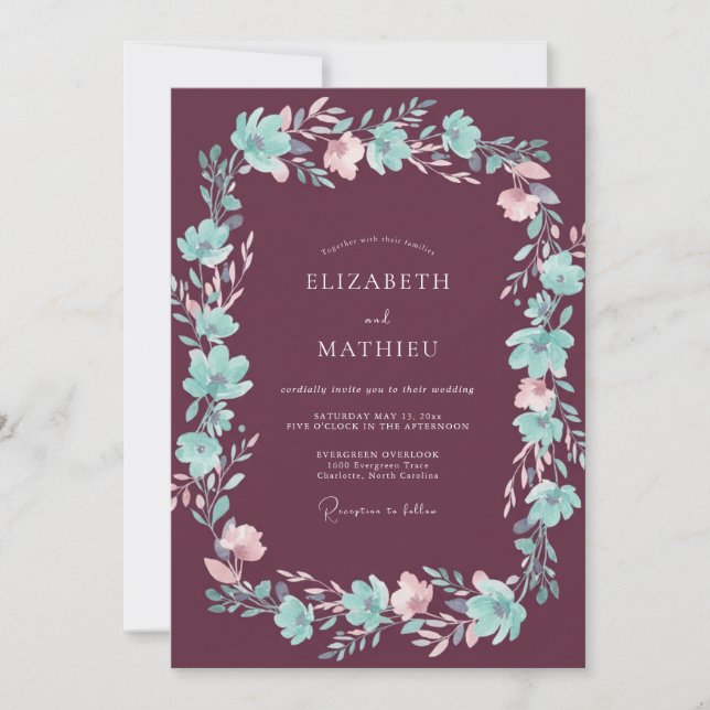 Plum Aqua Painted Wedding Invitation (Front)