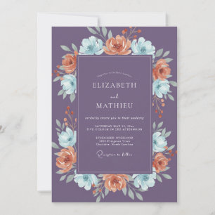 Plum Aqua Peach Watercolor Wedding Invitation