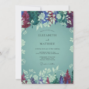 Plum Aqua Wildflower Wedding Invitation