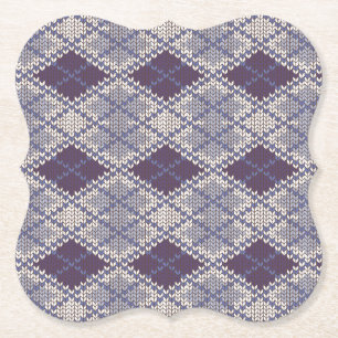 PLUM ARGYLE KNIT Bracket Paper Coasters