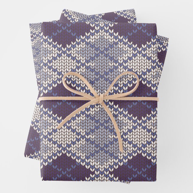 PLUM ARGYLE KNIT Flat Sheet Wrapping Paper (In situ)