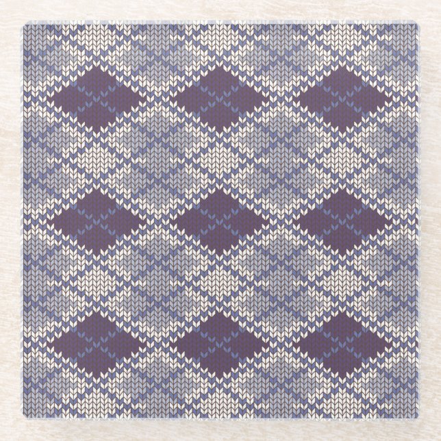 PLUM ARGYLE KNIT Glass Drink Coaster (Front)