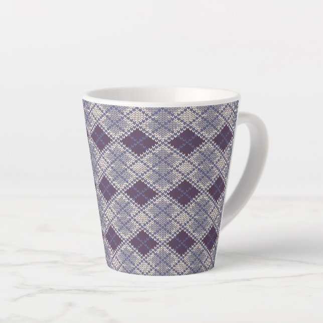PLUM ARGYLE KNIT Latte Mug (Right Angle)