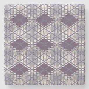PLUM ARGYLE KNIT Marble Stone Coaster