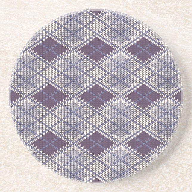PLUM ARGYLE KNIT Round Sandstone Coaster (Front)