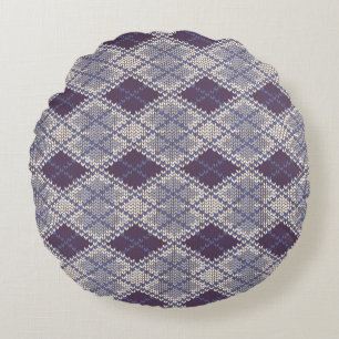 PLUM ARGYLE KNIT Round Throw Pillow