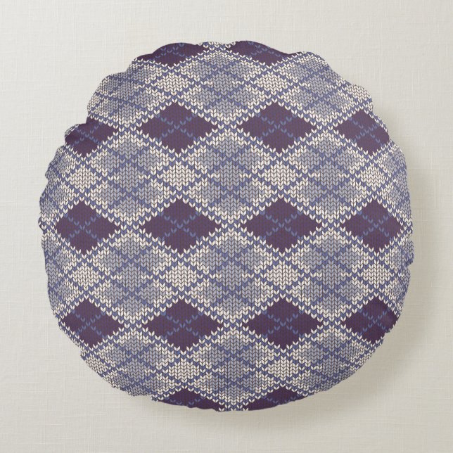 PLUM ARGYLE KNIT Round Throw Pillow (Front)