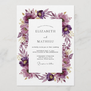 Plum Artistic Blossom Wedding Invitation