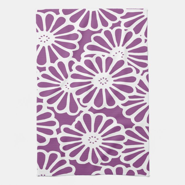 Plum Asian Moods Floral Tea Towel (Vertical)