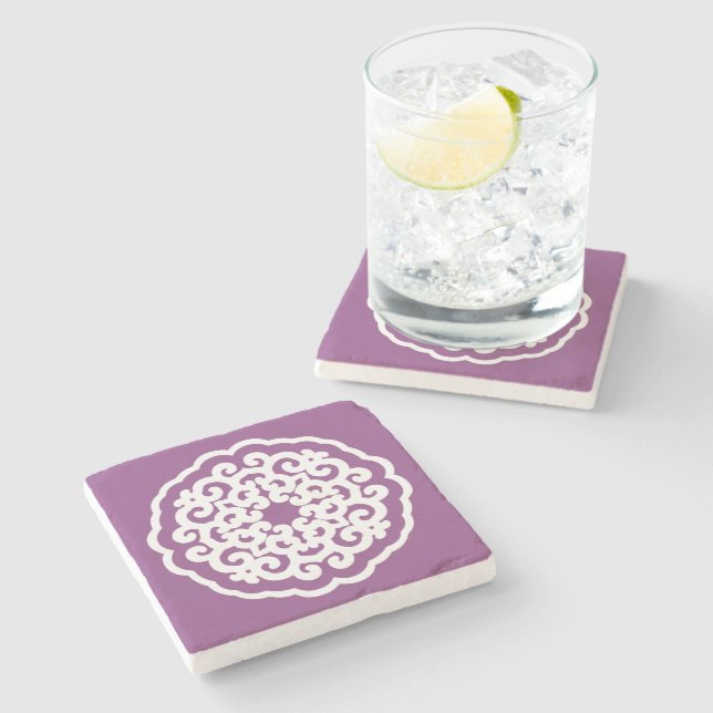 Plum Asian Moods Mandalla Stone Coaster (Side)