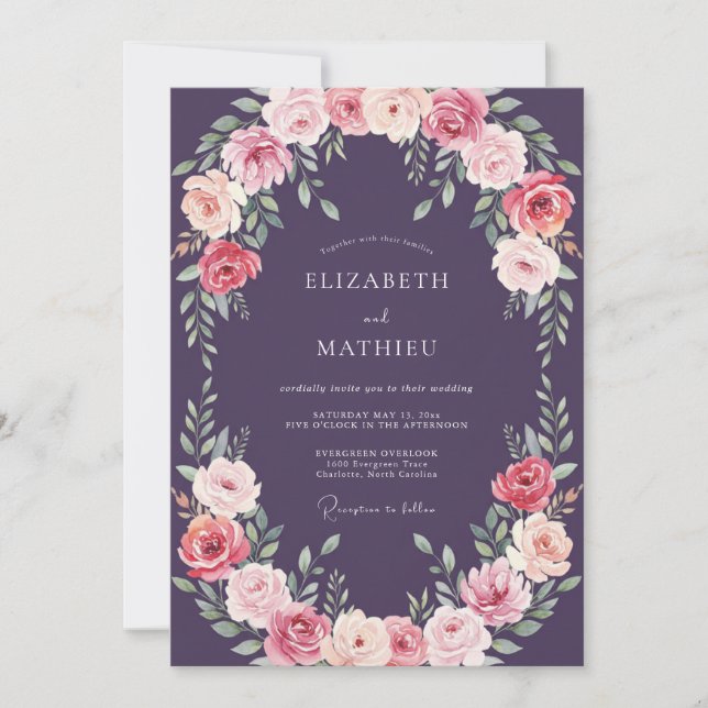 Plum Atmospheric Floral Wedding Invitation (Front)
