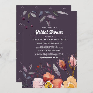 Plum Autumn Floral Bridal Shower  Invitation