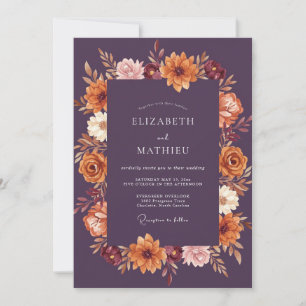 Plum Autumn Floral Romance Wedding Invitation