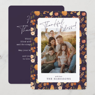 Plum autumn patterned Thanksgiving photo card
