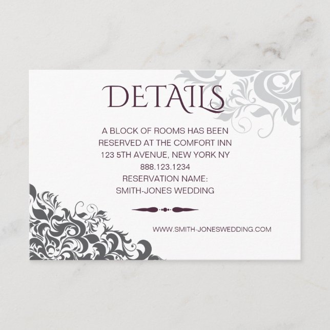 Plum Baroque Chandelier Wedding DETAILS Enclosure Card (Front)