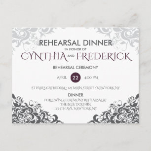 Plum Baroque Chandelier Wedding Rehearsal Dinner Invitation Postcard