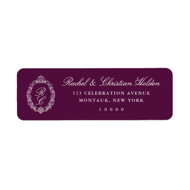 Plum Baroque Monogram Crest Wedding (Front)