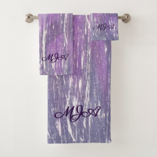 Plum Bath Purple Silver Splatter Brushstroke Towel Set