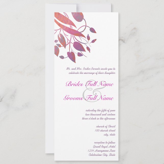Plum Berry Coral Grey Butterfly Wedding Invites (Front)