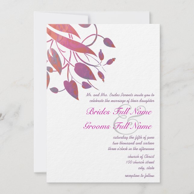 Plum Berry Coral Grey Butterfly Wedding Invites (Front)