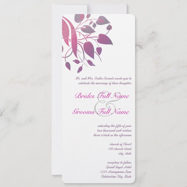 Plum Berry Grey Leaf Swirl Wedding Invites (Front)