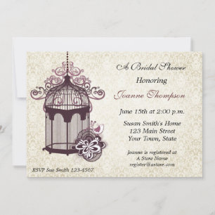 Plum Birdcage, Damask Invitation