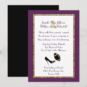 Plum, Black and Gold Football Wedding Invitation