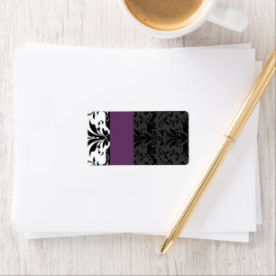 Plum & Black Bumble Bee Damask Address Label