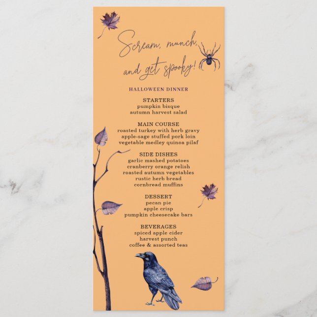 PLUM BLACK CROW SPIDER AUTUMN LEAVES HALLOWEEN  MENU (Front)