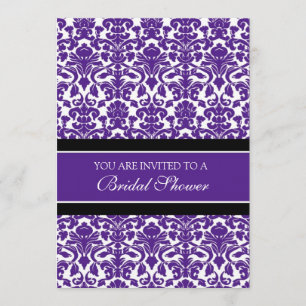 Plum Black Damask Bridal Shower Invitation Cards