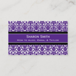 Plum Black Damask Retro Mum Calling Cards