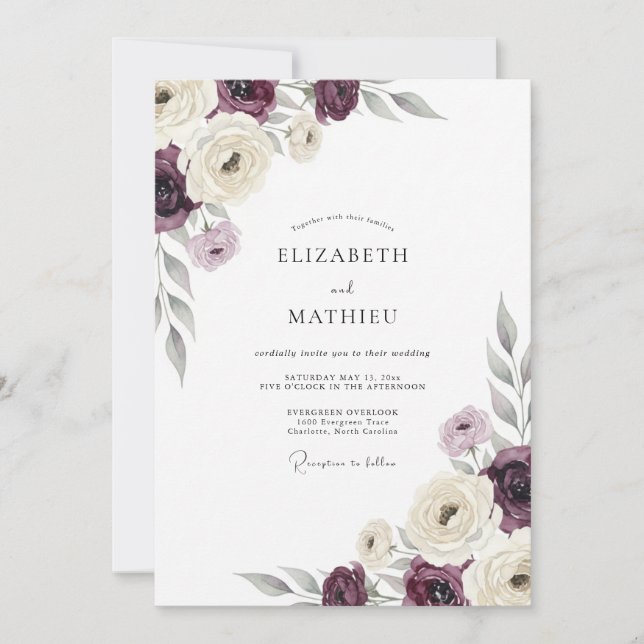 Plum Bloom Romance Wedding Invitation (Front)
