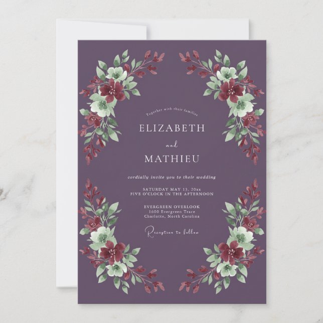 Plum Bloom Romantic Wedding Invitation (Front)